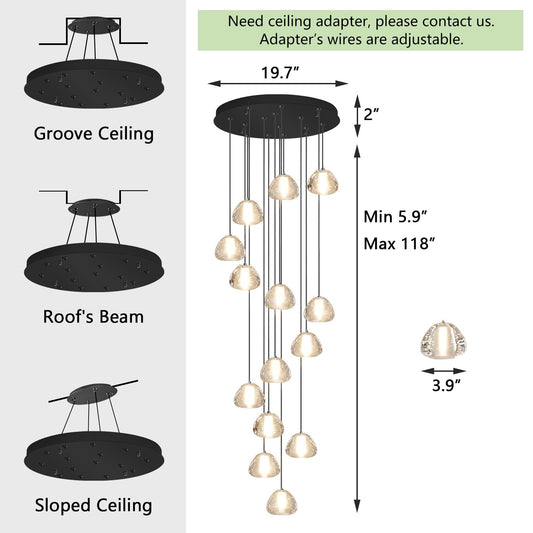 dolria extra-long black LED staircase chandelier, 118", adjustable modern linear fixture.