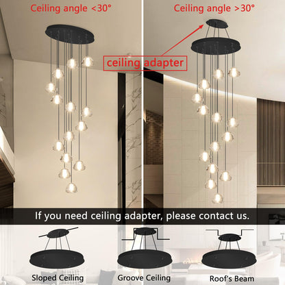 dolria extra-long black LED staircase chandelier, 118", adjustable modern linear fixture.