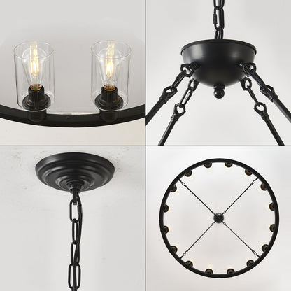 JTYKHNM 40" black wagon wheel chandelier, 16-light farmhouse glass pendant for large spaces.