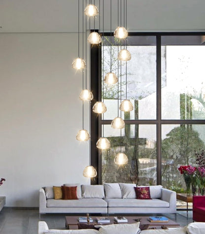 dolria extra-long black LED staircase chandelier, 118", adjustable modern linear fixture.