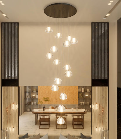 dolria extra-long black LED staircase chandelier, 118", adjustable modern linear fixture.