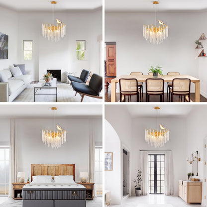 24" gold tree branch crystal chandelier, 10-light raindrop design, modern decorative pendant.