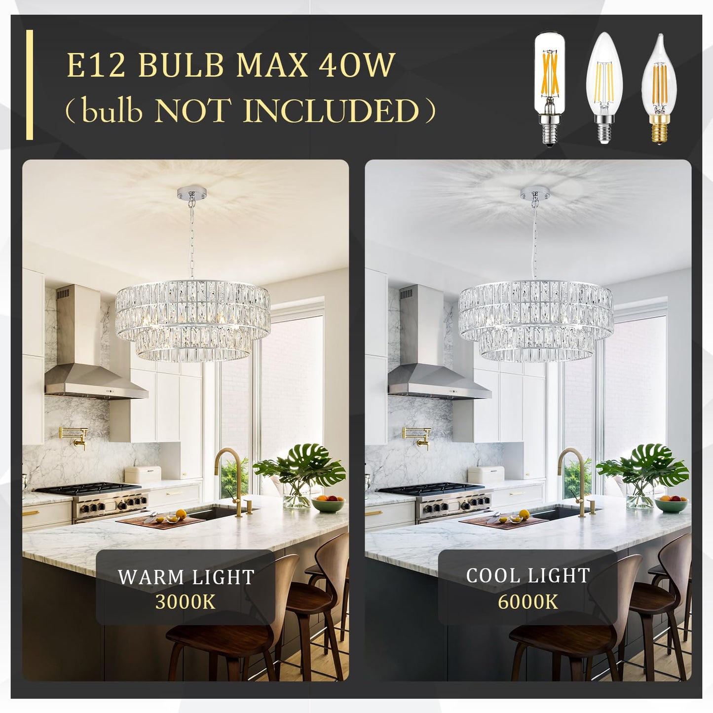 24" chrome crystal chandelier, 8-light semi flush mount, round modern fixture for multiple rooms.