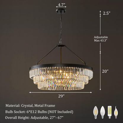 28" black modern crystal chandelier, K9 crystals, adjustable large dining/bedroom/foyer light.