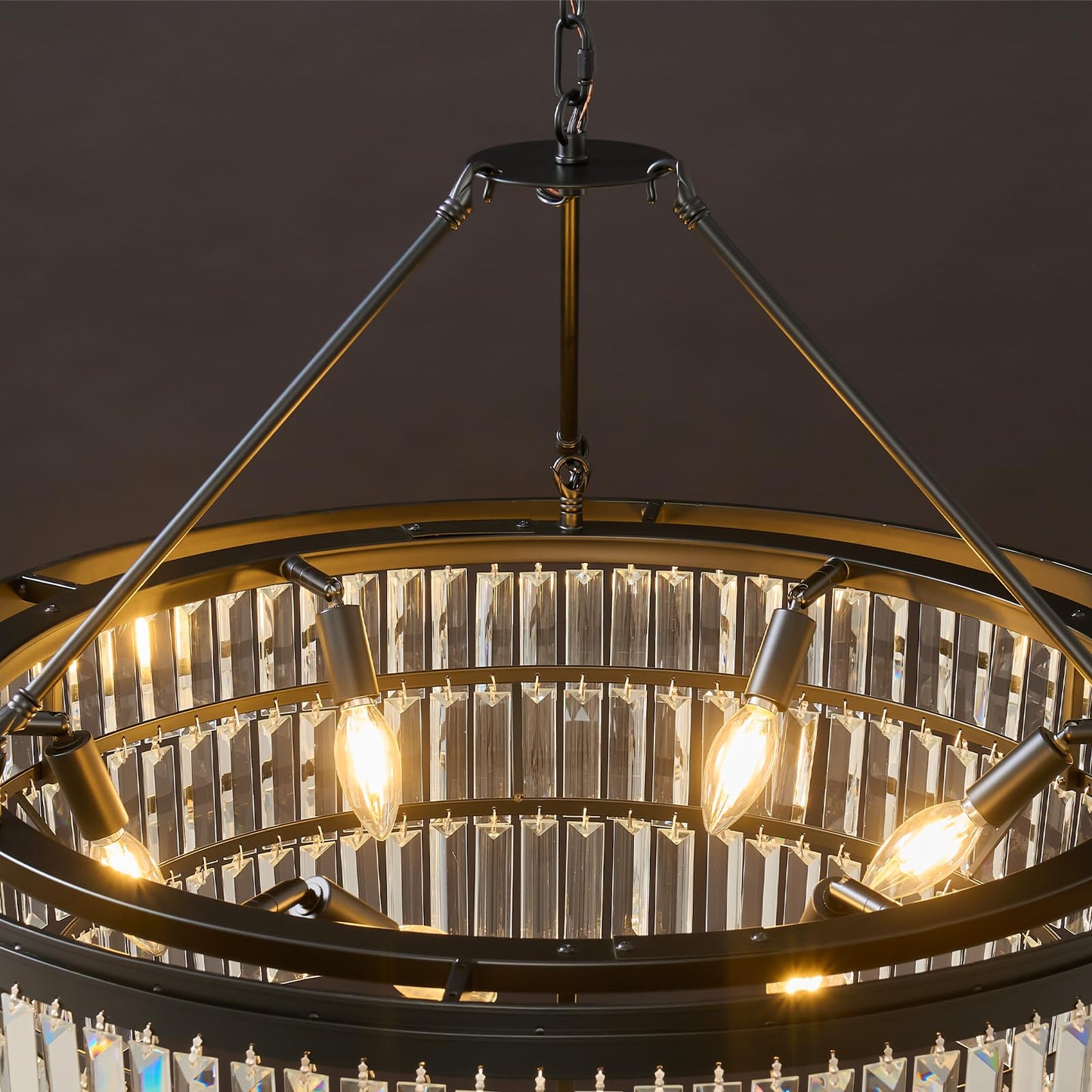 28" black modern crystal chandelier, K9 crystals, adjustable large dining/bedroom/foyer light.