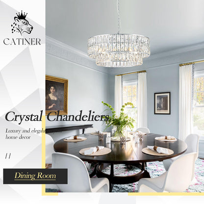 24" chrome crystal chandelier, 8-light semi flush mount, round modern fixture for multiple rooms.