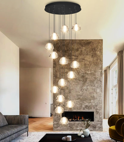 dolria extra-long black LED staircase chandelier, 118", adjustable modern linear fixture.