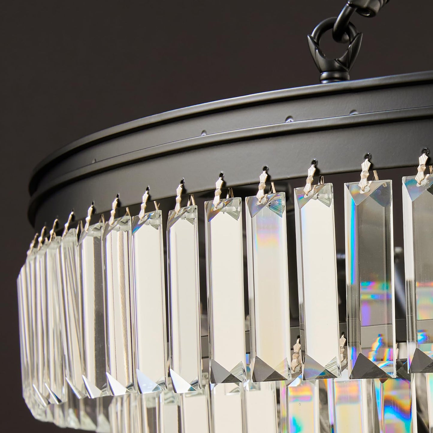 28" black modern crystal chandelier, K9 crystals, adjustable large dining/bedroom/foyer light.