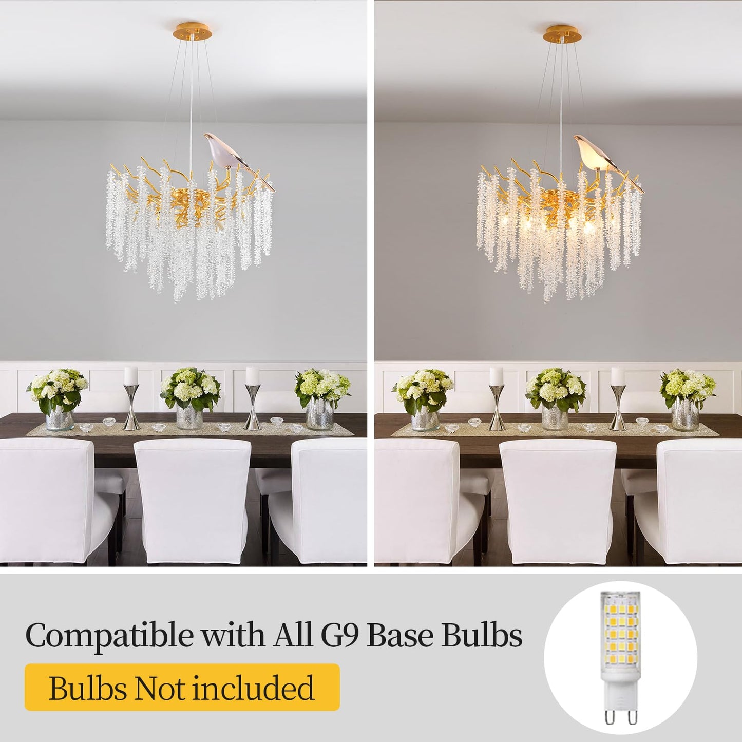 24" gold tree branch crystal chandelier, 10-light raindrop design, modern decorative pendant.