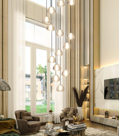 dolria extra-long black LED staircase chandelier, 118", adjustable modern linear fixture.