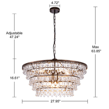 Wellmet 28" bronze crystal chandelier, 5-tier farmhouse style, multi-room hanging fixture.