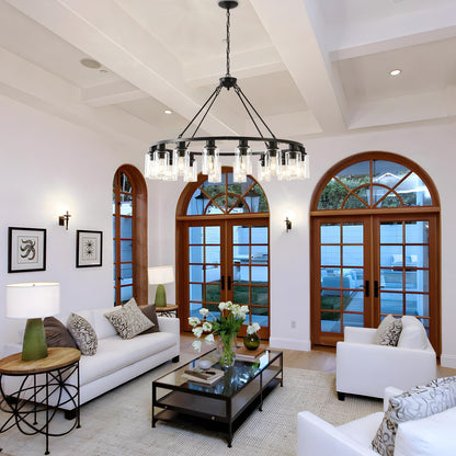JTYKHNM 40" black wagon wheel chandelier, 16-light farmhouse glass pendant for large spaces.