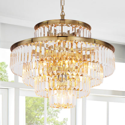 GMlixin 24" gold crystal chandelier, 12-light, modern pendant for dining/living/foyer/hallway.