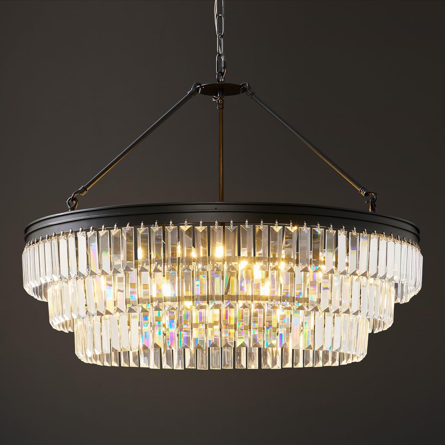 28" black modern crystal chandelier, K9 crystals, adjustable large dining/bedroom/foyer light.