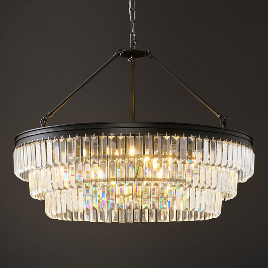 28" black modern crystal chandelier, K9 crystals, adjustable large dining/bedroom/foyer light.