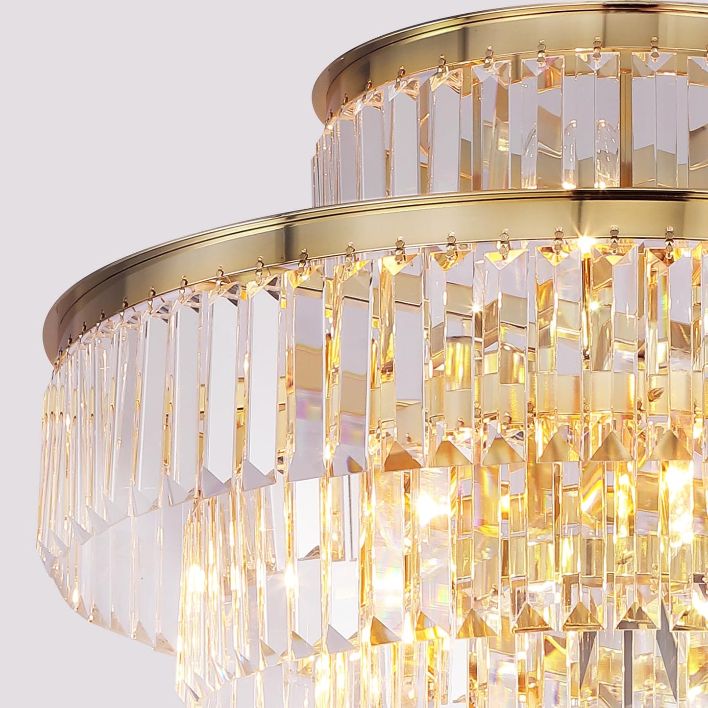 GMlixin 24" gold crystal chandelier, 12-light, modern pendant for dining/living/foyer/hallway.