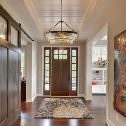 28" black modern crystal chandelier, K9 crystals, adjustable large dining/bedroom/foyer light.