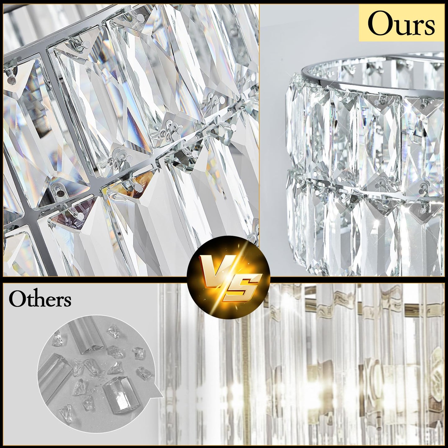 24" chrome crystal chandelier, 8-light semi flush mount, round modern fixture for multiple rooms.