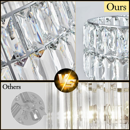 24" chrome crystal chandelier, 8-light semi flush mount, round modern fixture for multiple rooms.