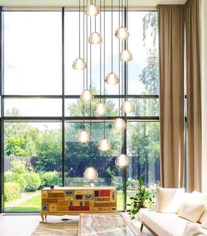 dolria extra-long black LED staircase chandelier, 118", adjustable modern linear fixture.