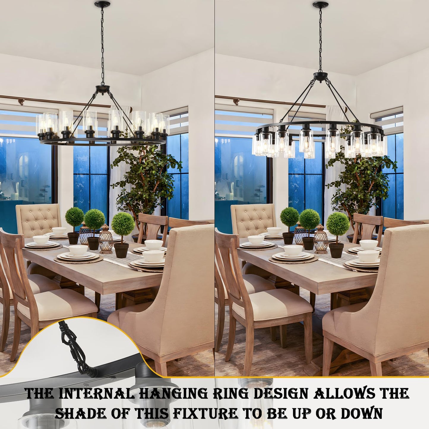 JTYKHNM 40" black wagon wheel chandelier, 16-light farmhouse glass pendant for large spaces.