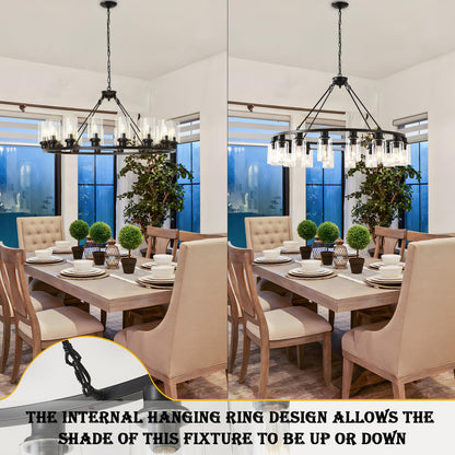 JTYKHNM 40" black wagon wheel chandelier, 16-light farmhouse glass pendant for large spaces.