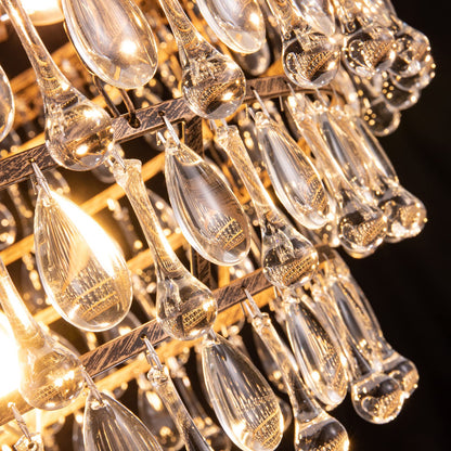 Wellmet 28" bronze crystal chandelier, 5-tier farmhouse style, multi-room hanging fixture.