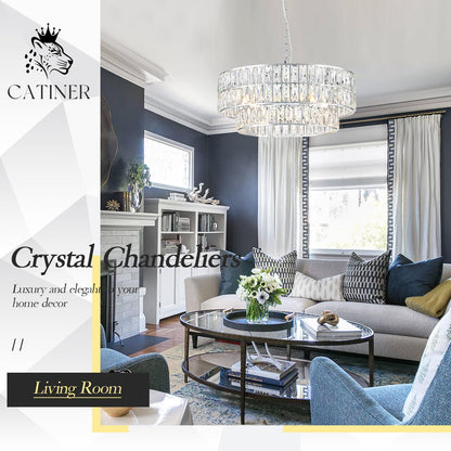 24" chrome crystal chandelier, 8-light semi flush mount, round modern fixture for multiple rooms.